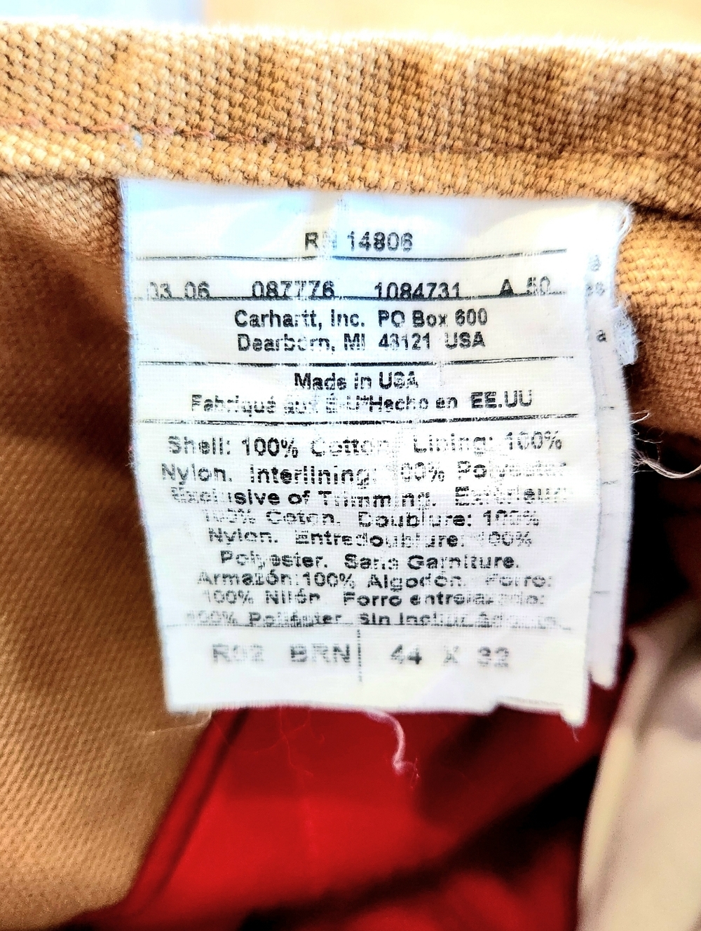 Y2K Carhartt R02 Brown Duck Canvas Bib Overall 44x32 Insulated Double Knee USA - Picture 11 of 15